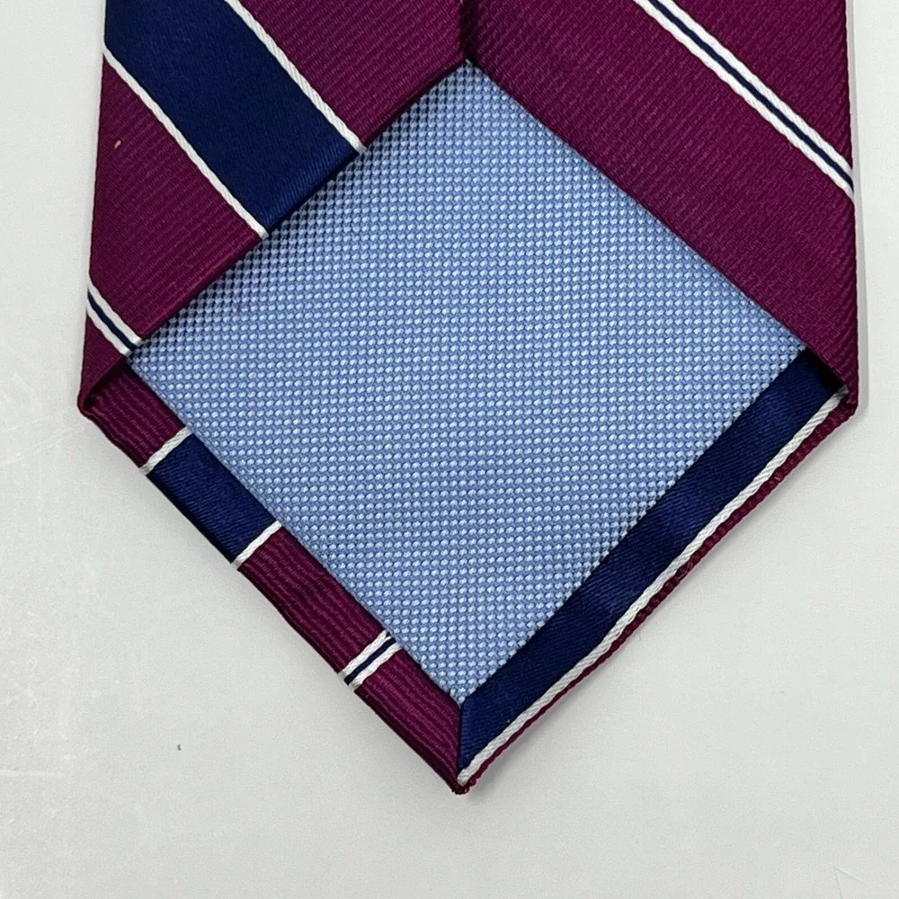 Tommy Hilfiger Men's 100% Silk Tie Stripe Burgundy/Deep Violet/White Vintage NWT